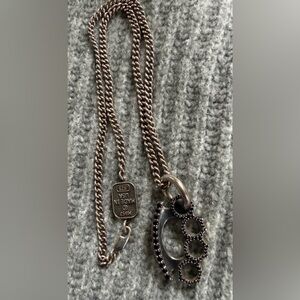 King Baby Studio Small Brass Knuckle Pendant on 17” Chain Black Pave Queen Baby